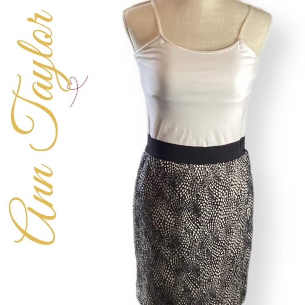 Ann Taylor Petite Sz OP Black w/ White Spotted Suit Skirt Petite office career